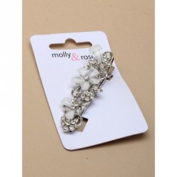 Hair Clips - Vintage Crystal white flower 6cm beak clip