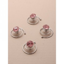 Hair Gems - Card of 4 Pink stone silv crystal twist in...