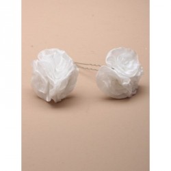 Hair Clip - White fabric triple flower hair pin
