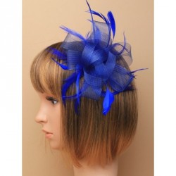 Fascinator Hair Comb -  Royal blue looped net ribbon and...