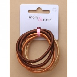 Hair Elastics - Card of 6 natural brown tonal satin...