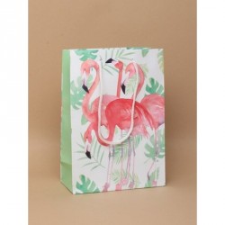 Gift Bag - Size : H20xW14xD7cm  Pink flamingo print paper...