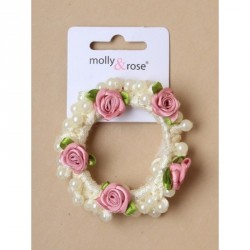 Hair Scrunchie - Pearl bead and cream twisted ribbon...