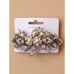 Barrette Hair Clip - 9cm glass crystal flower and leaf...