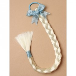 Light blonde imitation plaited hair ponytail on a blue...
