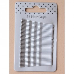 Hair Grip Slides - Card of 36 Silver grey laquer 45mm...