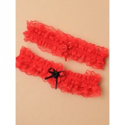 Brides red garter with bow 3 red bows ,  3 black bows