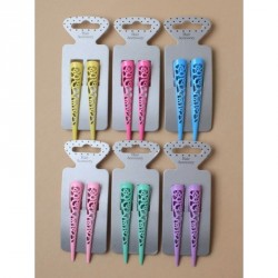 Hair Clips - Pair of 8cm coloured filigree cut out beak...
