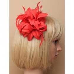 Fascinator - Red fabric flower fascinator with feathers...