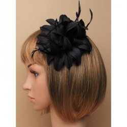 Fascinator - Black fabric flower fascinator with feathers...