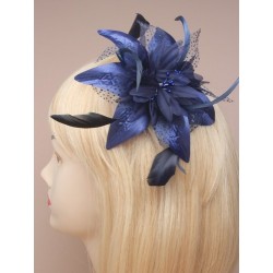 Fascinator Comb - Navy Lily-esque Flower and Feather Comb...