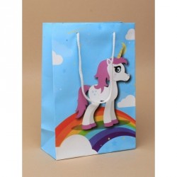 Gift Bag - Size : H20xW14xD7cm Blue gift bag with unicorn...