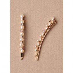 Hair Grip Slides - Pair of 6cm gilt grips with crystals...