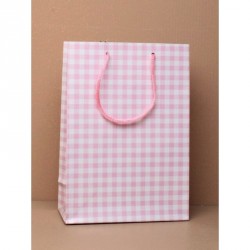 Gift Bag - Size : H20xW14xD7cm   Glossy pink gingham...