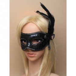 Masquerade Mask - Black sequin and feather detail face...