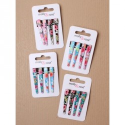 Hair Clips - Card of 4 Floral printed 45cm beak clips In...