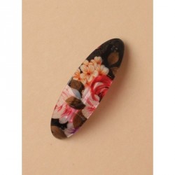 Barrette Hair Clip - 9cm oval coloured floral printed...
