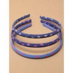 Headband - Card of 3 Denim blue floral print fabric 1cm...