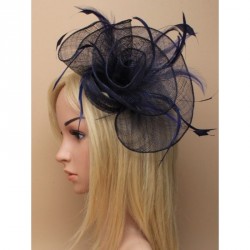 Fascinator - Navy sinamay loops and swirls feather...