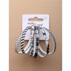 Hair Elastics - Card of 6 Black and white printed snag...