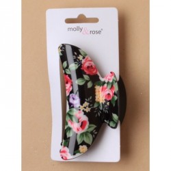 Hair Clamp - 9cm Black plastic floral rose print clamp