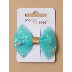 Hair Clips - 6cm coloured net bow with sequin stars...