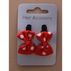 Hair Clips - Card of 2 spotty fabric bow beak clips In...