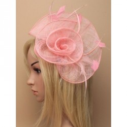 Fascinator - Rose Pink sinamay loops and swirls feather...