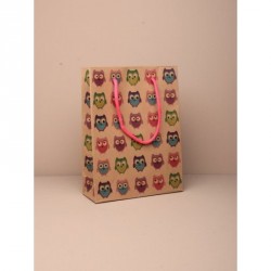 Gift Bag - Size : H20xW15xD6cm Owl print natural brown...