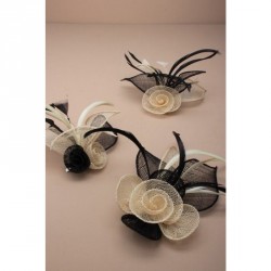 Brooch - Hair Clips -  Mesh net flower fascinator with...