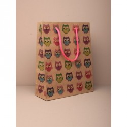Gift Bag - Size : H24xW19xD8cm Owl print natural brown...