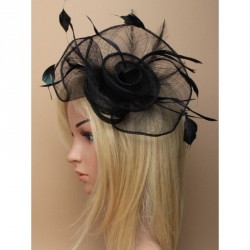 Fascinator - Black sinamay loops and swirls feather...