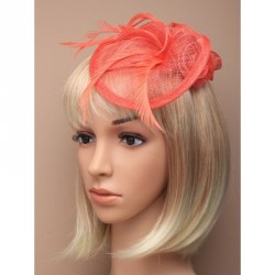 Fascinator Head band -  Coral Sinamay curled rose...