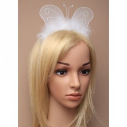 Headband - White net butterfly wings with feathers on an...
