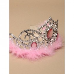 Tiara - Silv Plastic Tiara with Feather Trim In Pink,...