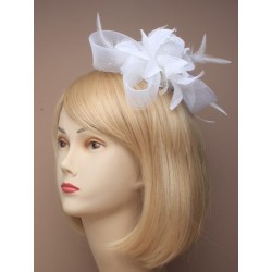 Fascinator - White fascinator with rose on a clear comb.