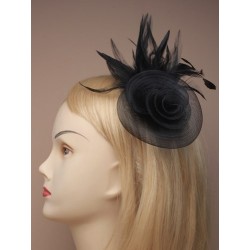 Brooch - Hair Clip - Net Rosette fascinator with feather...