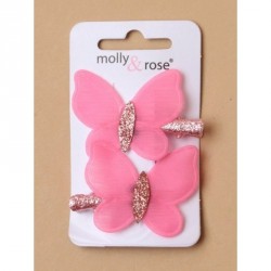 Hair Clips - Card of 2 pink chiffon butterfly 4cm glitter...