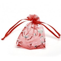 Organza gift bag - Red with Silver Hearts 6 X 8cm