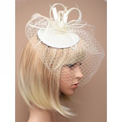 Hair Comb -  Ivory satin hatinator with Ivory net and...