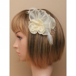 Brooch - Hair Clip -  Cream sinamay flower, net and...