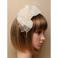 Headband -  Ivory Looped sinamay and feather fascinator...