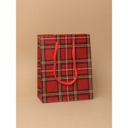 Gift Bag - Size : H15xW12xD6cm Red Tartan printed gift...