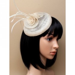 Headband -  Ivory sinamay beret cap fascinator with...