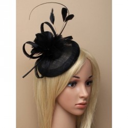 Headband -  Black sinamay cap fascinator with soft...
