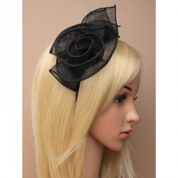 Headband -  Black layered coiled rose sinamay fascinator...