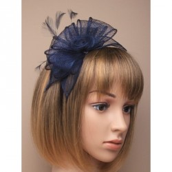 Headband -  Navy blue Looped sinamay and feather...