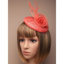 Headband -  Coral sinamay beret cap fascinator with...