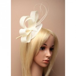 Headband -  Cream sinamay pointed cap fascinator with...