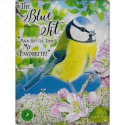 Metal Sign - Blue Tit inMilk Bottle Tops, My Favouritein...